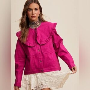 🏷️Listicle Women’s Ruffle Collar Jean Denim Jacket Small Button Up bohemian chic